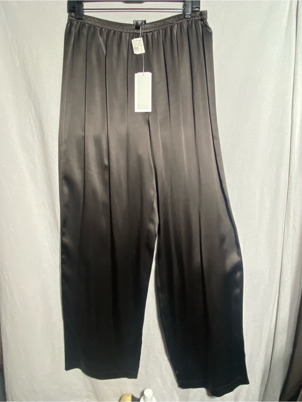 Eileen Fisher Black Satin Wide-Leg Pants